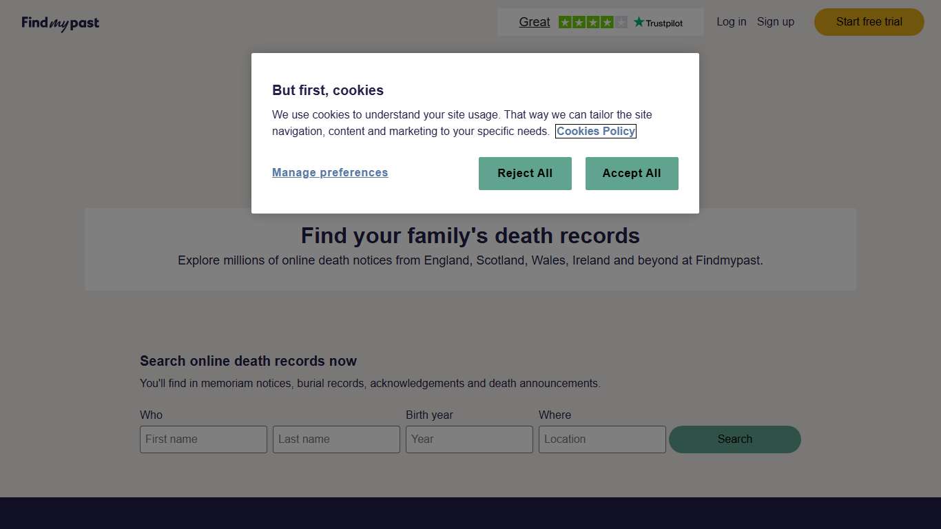 Search UK death notices online Find obituary for a specific person findmypast.co.uk
